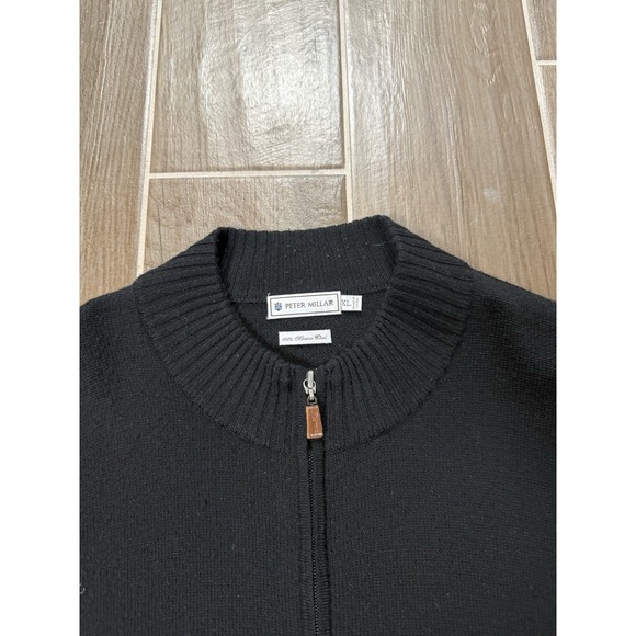 Peter Millar Extra fine Italian Merino Wool Full Zip Black Sweater Men's XL - Picture 3 of 4